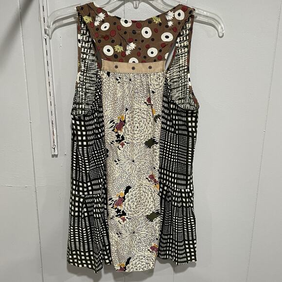 Boho Tiny Artsy Mixed Media Silk Blend Tank Top Size Medium Sleeveless Eclectic - Picture 2 of 4